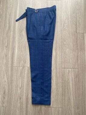 Men's Navy Plaid Dress Pants with Side Adjuster